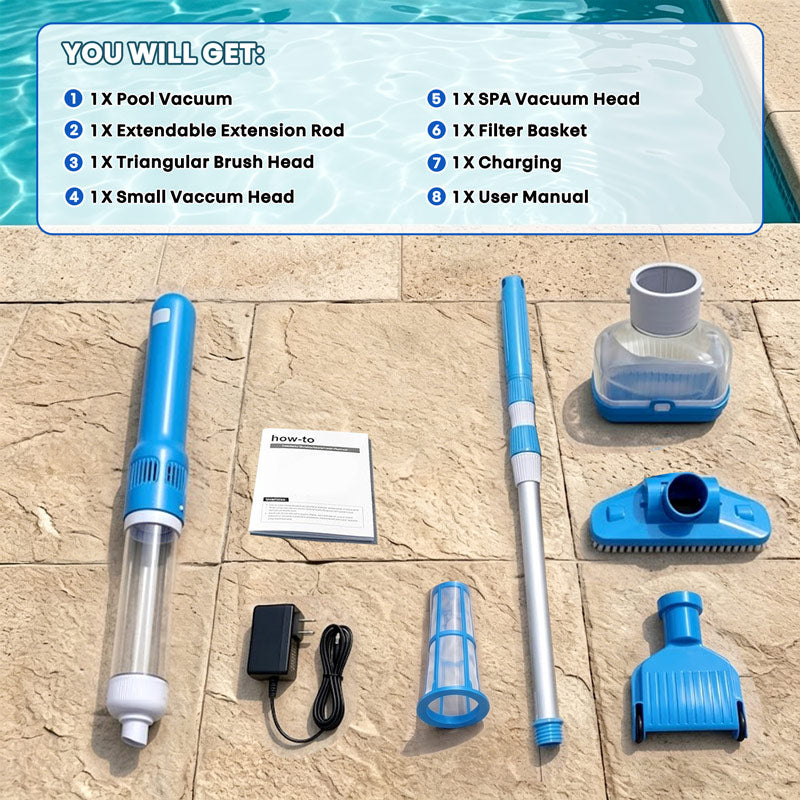 Cordless 3-in-1 Pool Vacuum Cleaner Pro – Powerful Rechargeable Cleaning for Pools, Spas & Hot Tubs