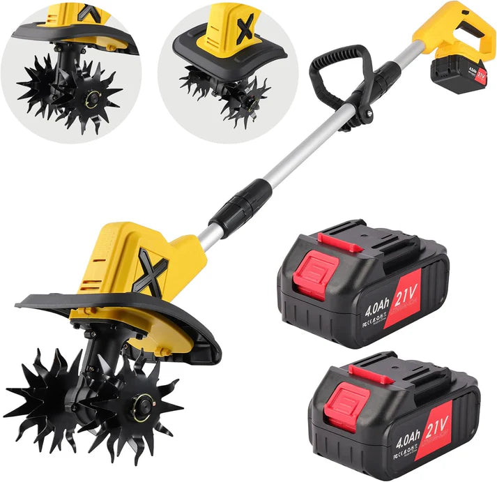 High-Speed 270RPM Rototiller with Dual 21V Batteries for Efficient Soil Cultivation