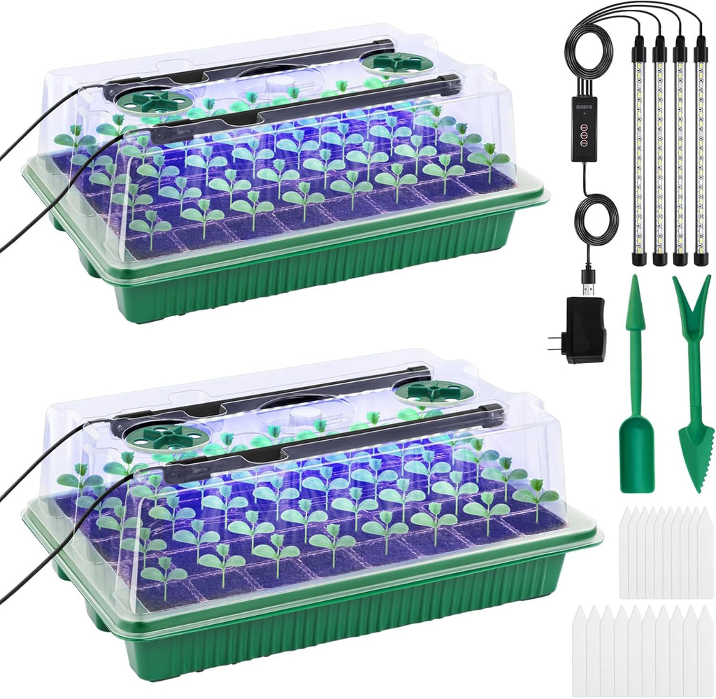 Seed Starter Tray with Timed Grow Light-2-Pack 80-Cell Indoor Seedling Starter Kit with Humidity Domes