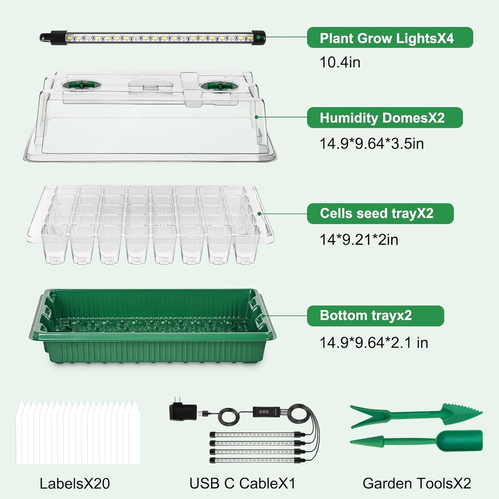 Seed Starter Tray with Timed Grow Light-2-Pack 80-Cell Indoor Seedling Starter Kit with Humidity Domes