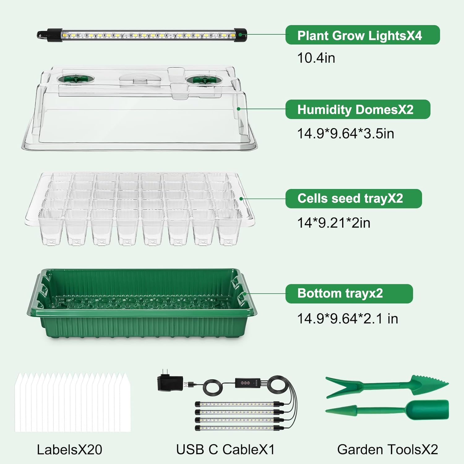 Seed Starter Tray with Timed Grow Light-2-Pack 80-Cell Indoor Seedling Starter Kit with Humidity Domes