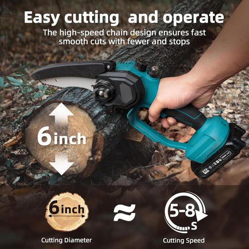 Compact Cordless Chainsaw with Dual Batteries — Powerful Outdoor Cutting Tool