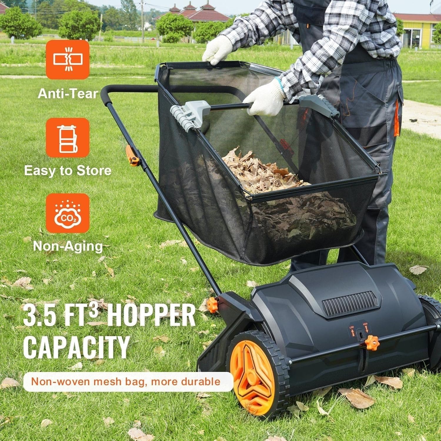 21-Inch Lawn Sweeper with 3.5 cu ft Collection Bag