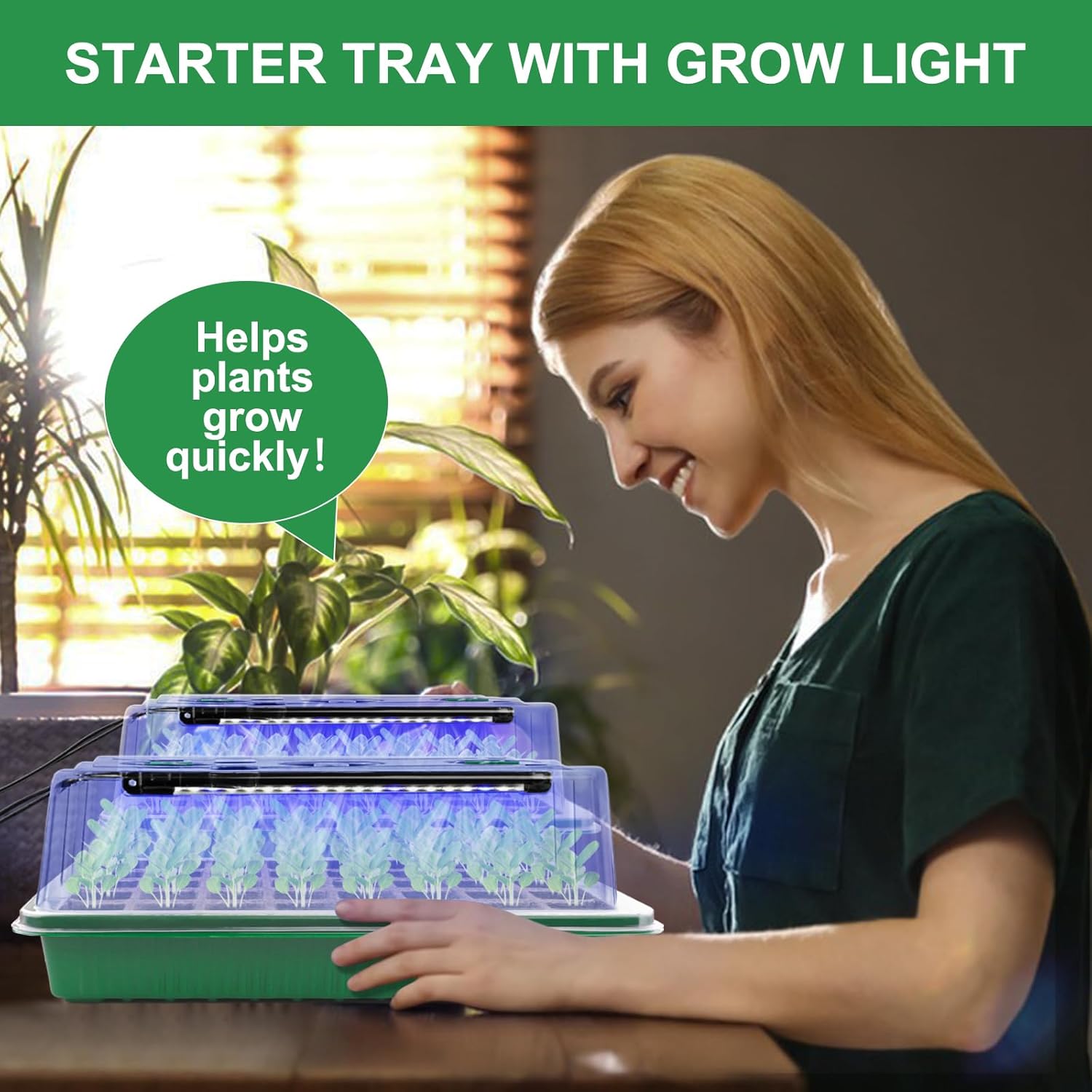 Seed Starter Tray with Timed Grow Light-2-Pack 80-Cell Indoor Seedling Starter Kit with Humidity Domes