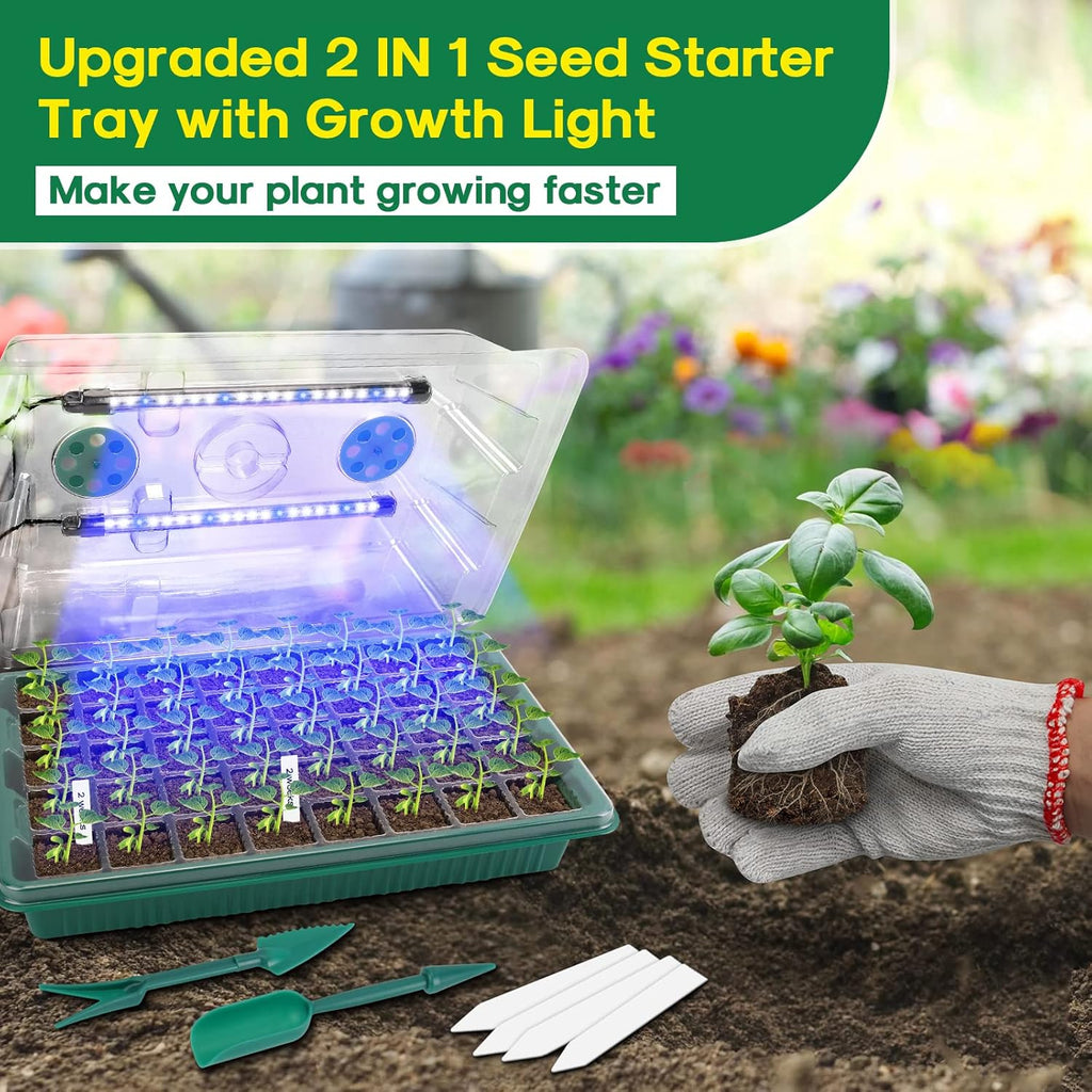 Seed Starter Tray with Timed Grow Light-2-Pack 80-Cell Indoor Seedling Starter Kit with Humidity Domes