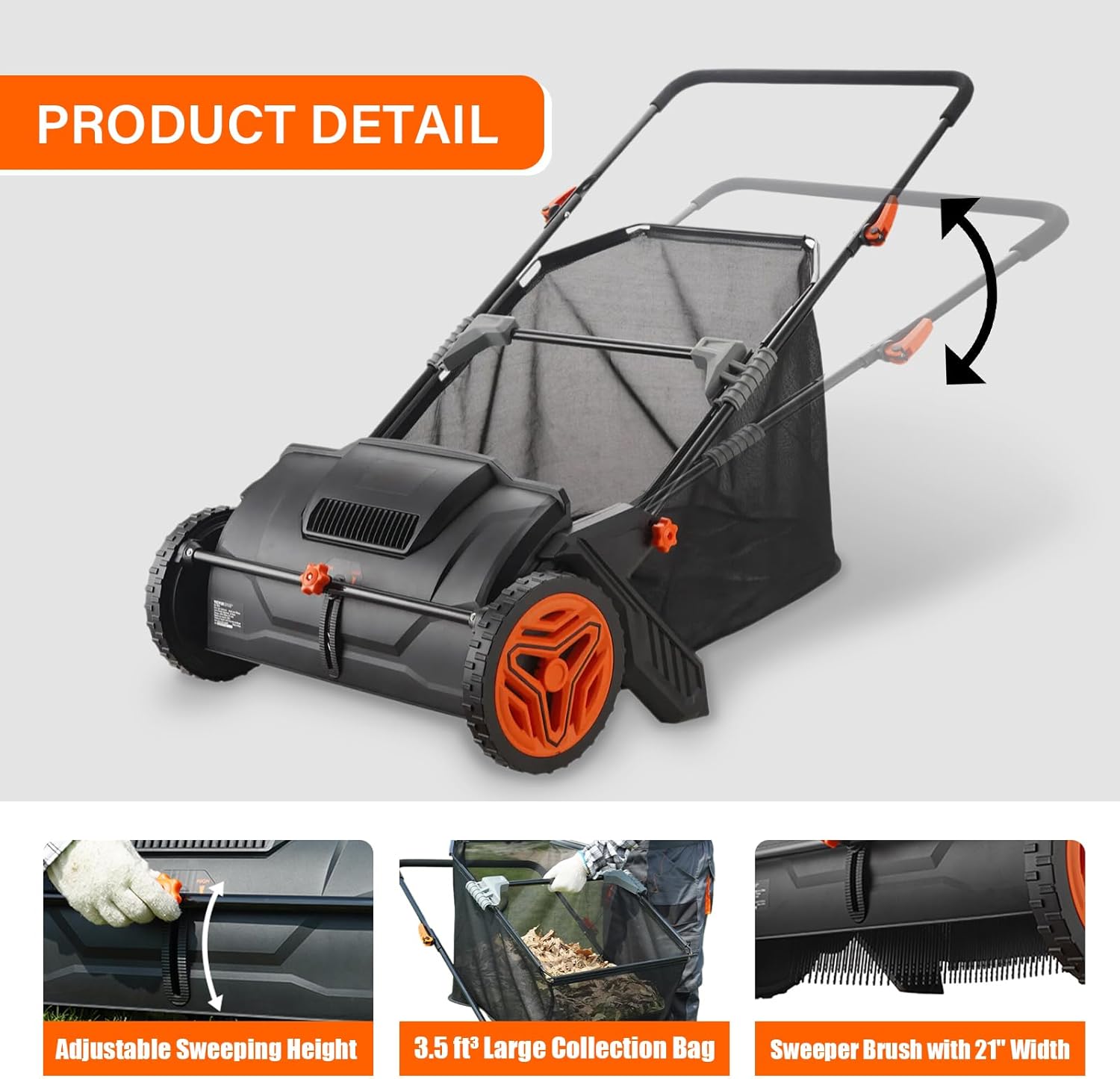 21-Inch Lawn Sweeper with 3.5 cu ft Collection Bag
