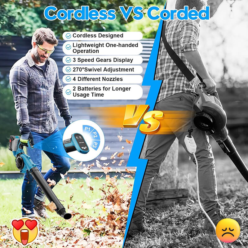 High-Power Battery Leaf Blower with 2 Batteries & 4 Nozzles