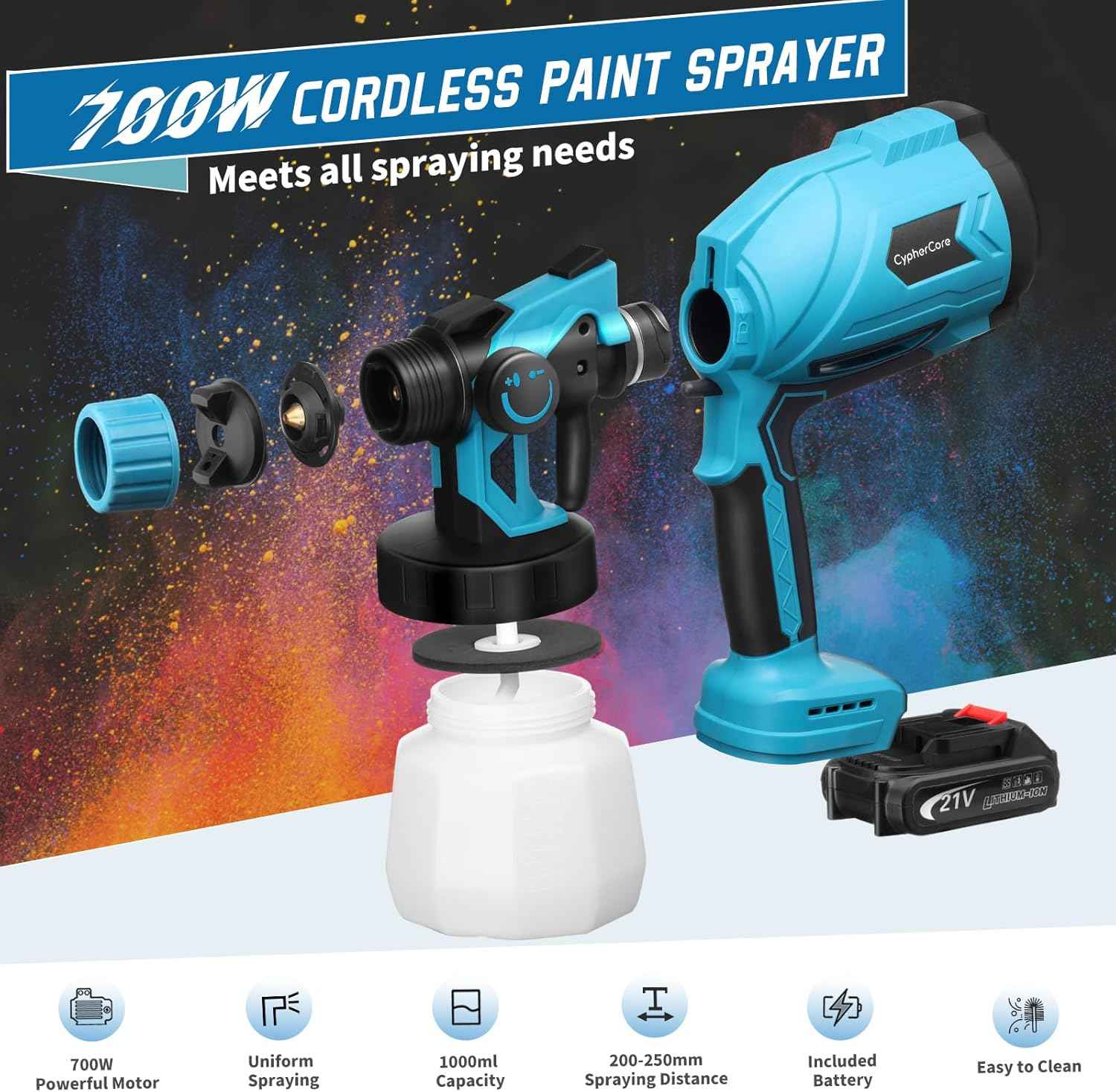 Cordless High-Pressure Paint Spray Gun with Dual Batteries – Fast & Even Finish