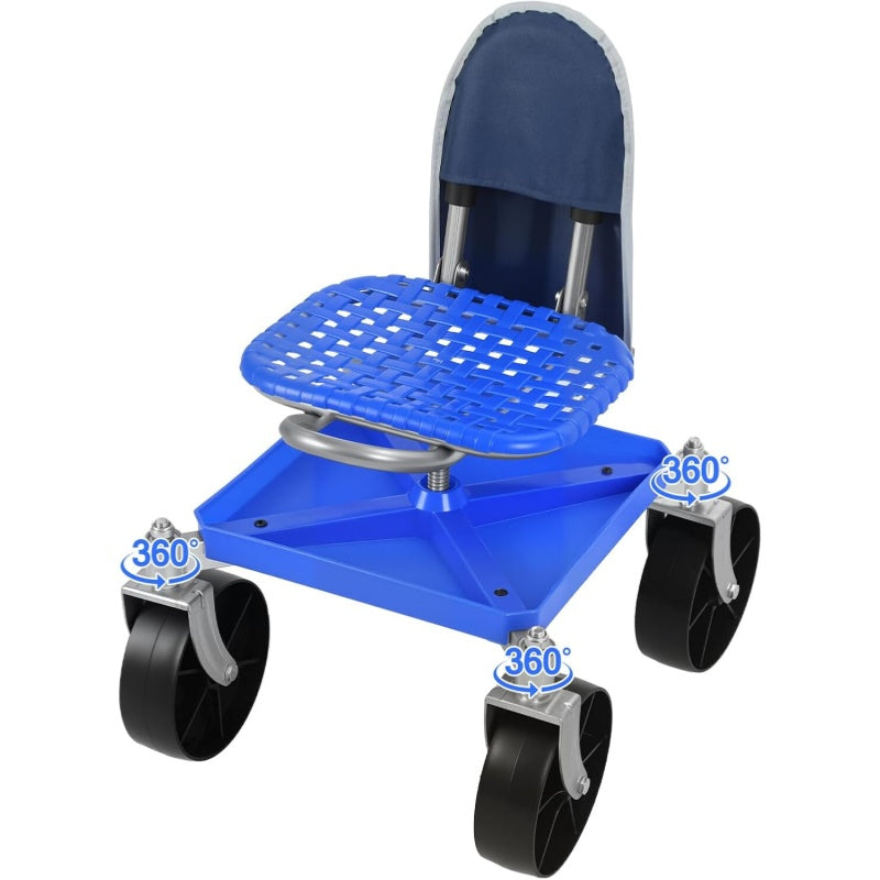 360° Swivel Garden Cart Seat - Adjustable Rolling Gardening Stool with Tool Tray & All-Terrain Wheels