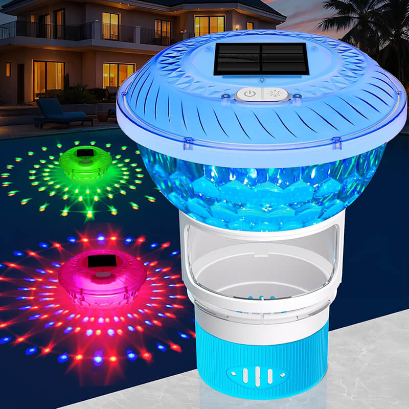 Solar Pool Chlorine Floater with Colorful Light for Pool Cleaning & Night Decoration