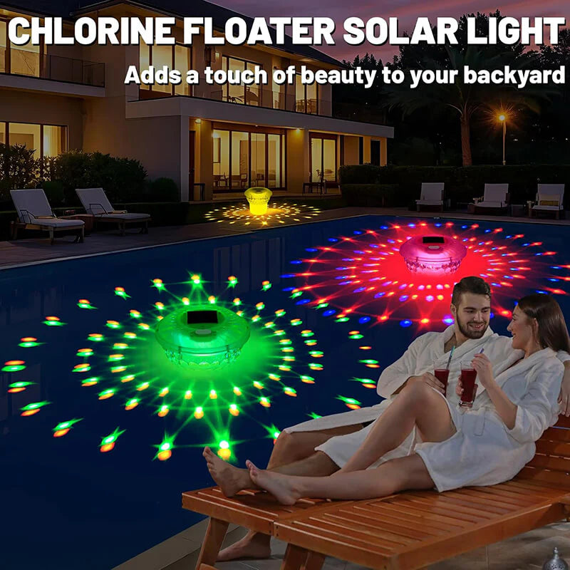 Solar Pool Chlorine Floater with Colorful Light for Pool Cleaning & Night Decoration