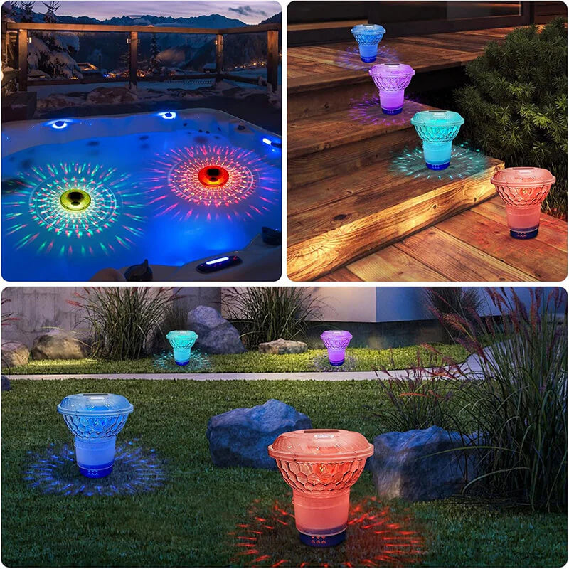 Solar Pool Chlorine Floater with Colorful Light for Pool Cleaning & Night Decoration