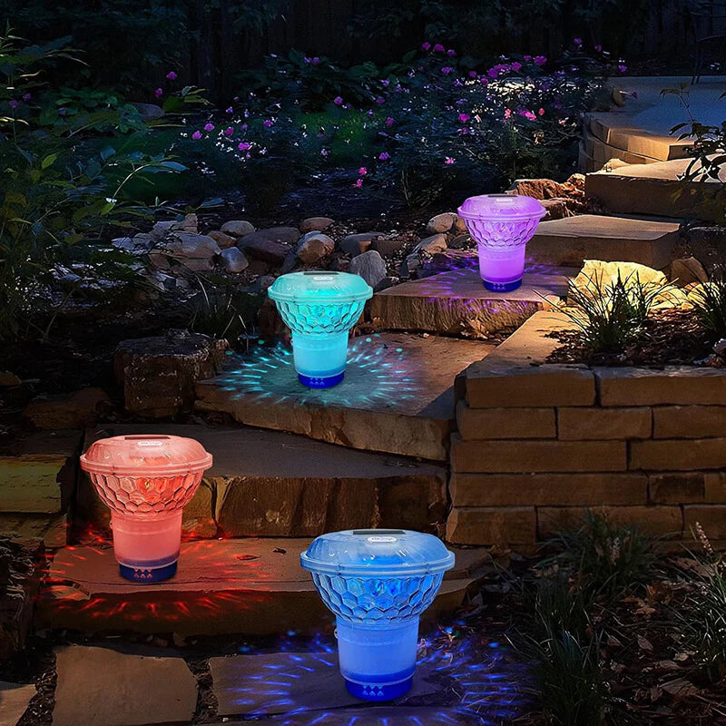 Solar Pool Chlorine Floater with Colorful Light for Pool Cleaning & Night Decoration
