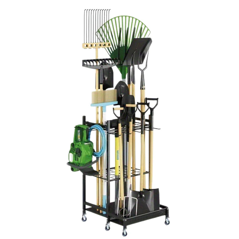Garden Tool Organizer on Wheels - Heavy-Duty Rolling Tool Rack with Hooks for Yard, Garage & Shed Storage