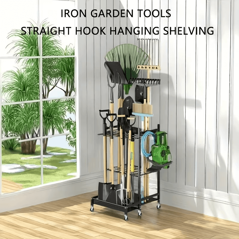 Garden Tool Organizer on Wheels - Heavy-Duty Rolling Tool Rack with Hooks for Yard, Garage & Shed Storage