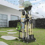 Garden Tool Organizer on Wheels - Heavy-Duty Rolling Tool Rack with Hooks for Yard, Garage & Shed Storage
