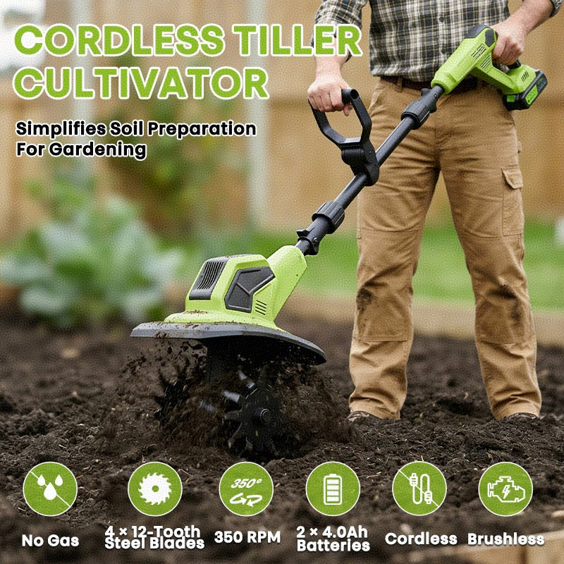 Cordless 2-in-1 Tiller Cultivator – Lightweight Power for Easy Soil Loosening & Garden Weeding