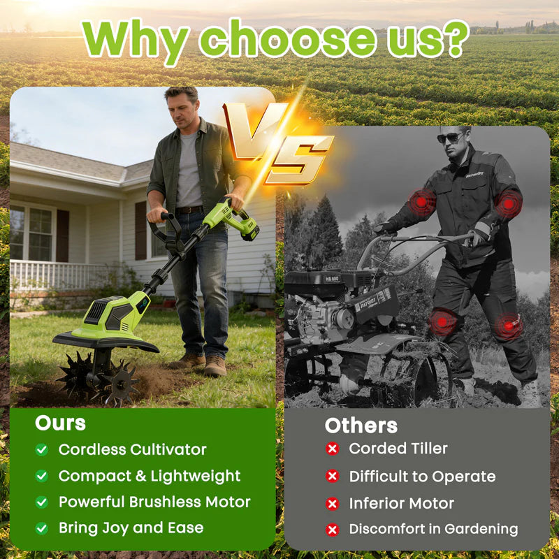 Cordless 2-in-1 Tiller Cultivator – Lightweight Power for Easy Soil Loosening & Garden Weeding