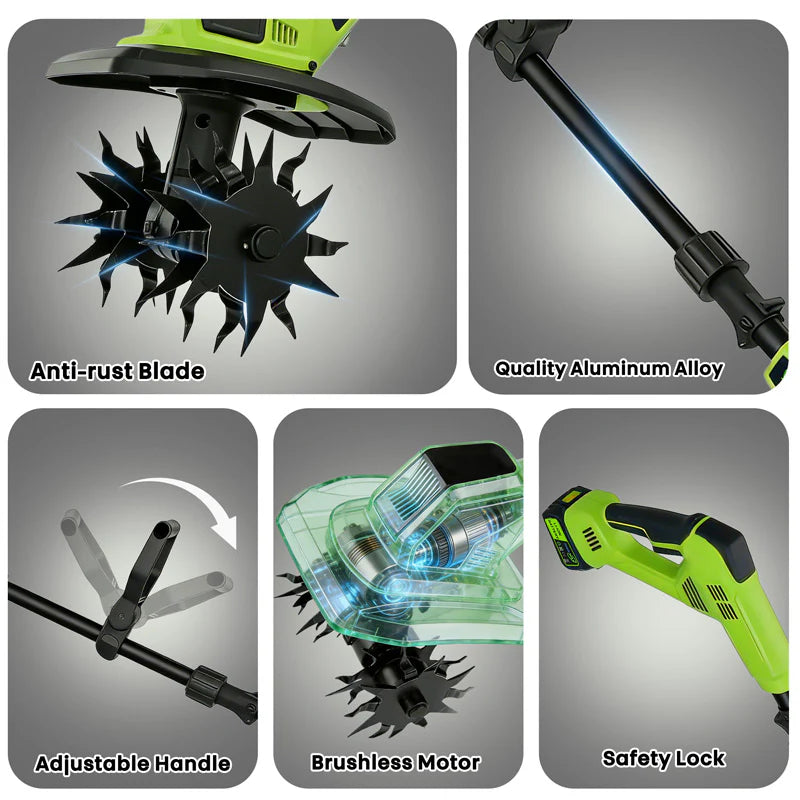 Cordless 2-in-1 Tiller Cultivator – Lightweight Power for Easy Soil Loosening & Garden Weeding