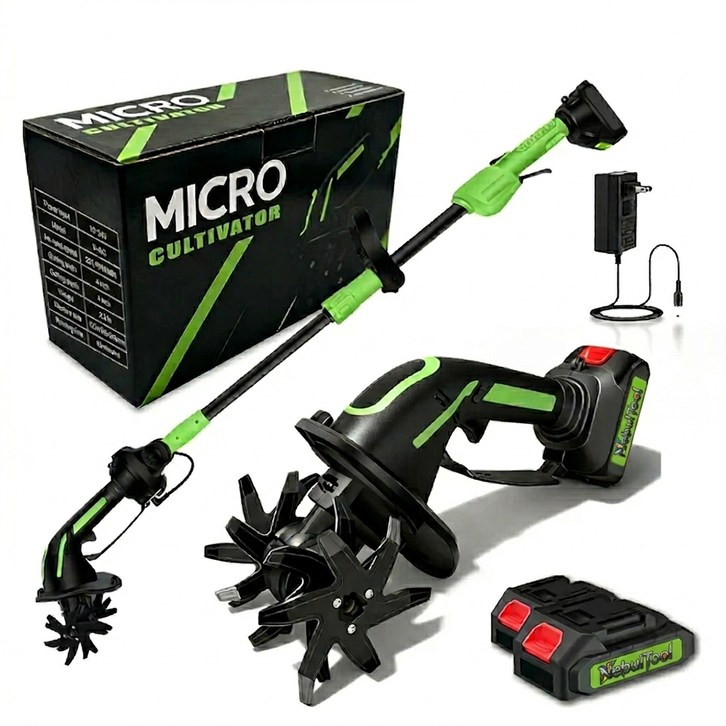 2-in-1 Cordless Tiller Cultivator with Extension Pole - Lightweight Electric Garden Tiller for Soil Loosening & Weeding