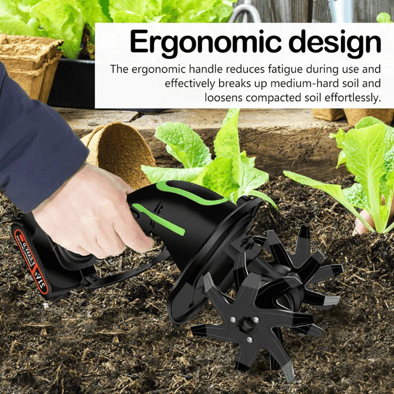 2-in-1 Cordless Tiller Cultivator with Extension Pole - Lightweight Electric Garden Tiller for Soil Loosening & Weeding