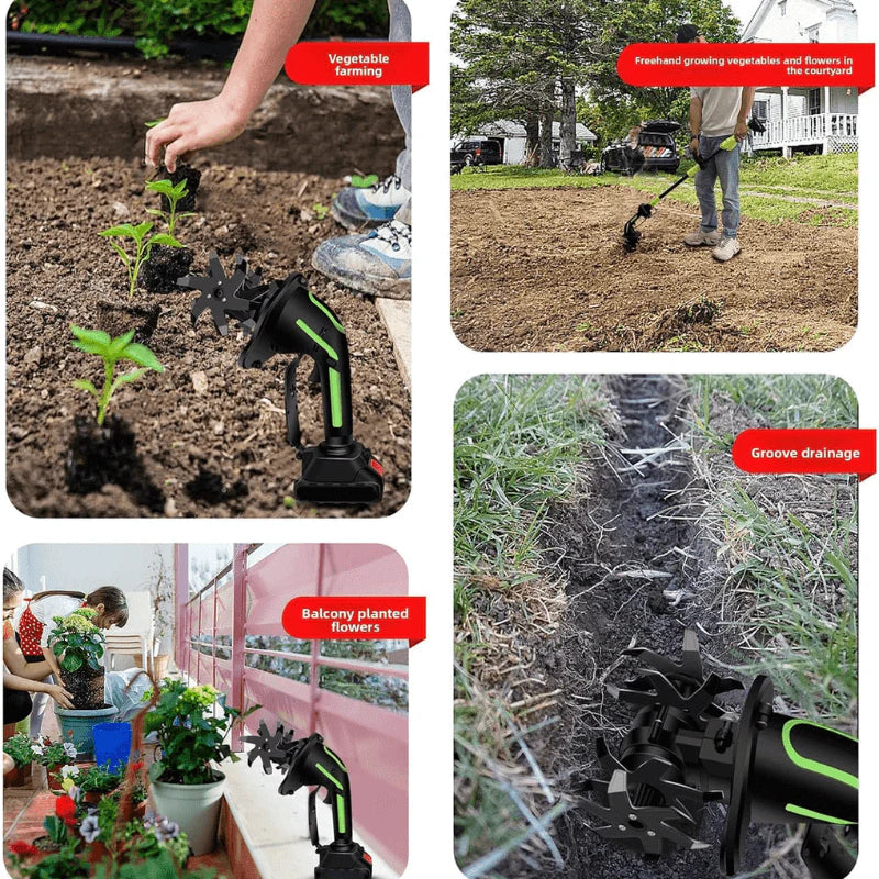 2-in-1 Cordless Tiller Cultivator with Extension Pole - Lightweight Electric Garden Tiller for Soil Loosening & Weeding