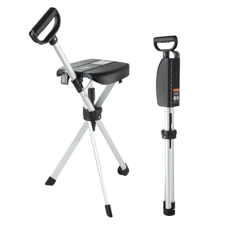 Folding Walking Stick with Seat - 2-in-1 Portable Walking Cane Chair for Seniors & Travel