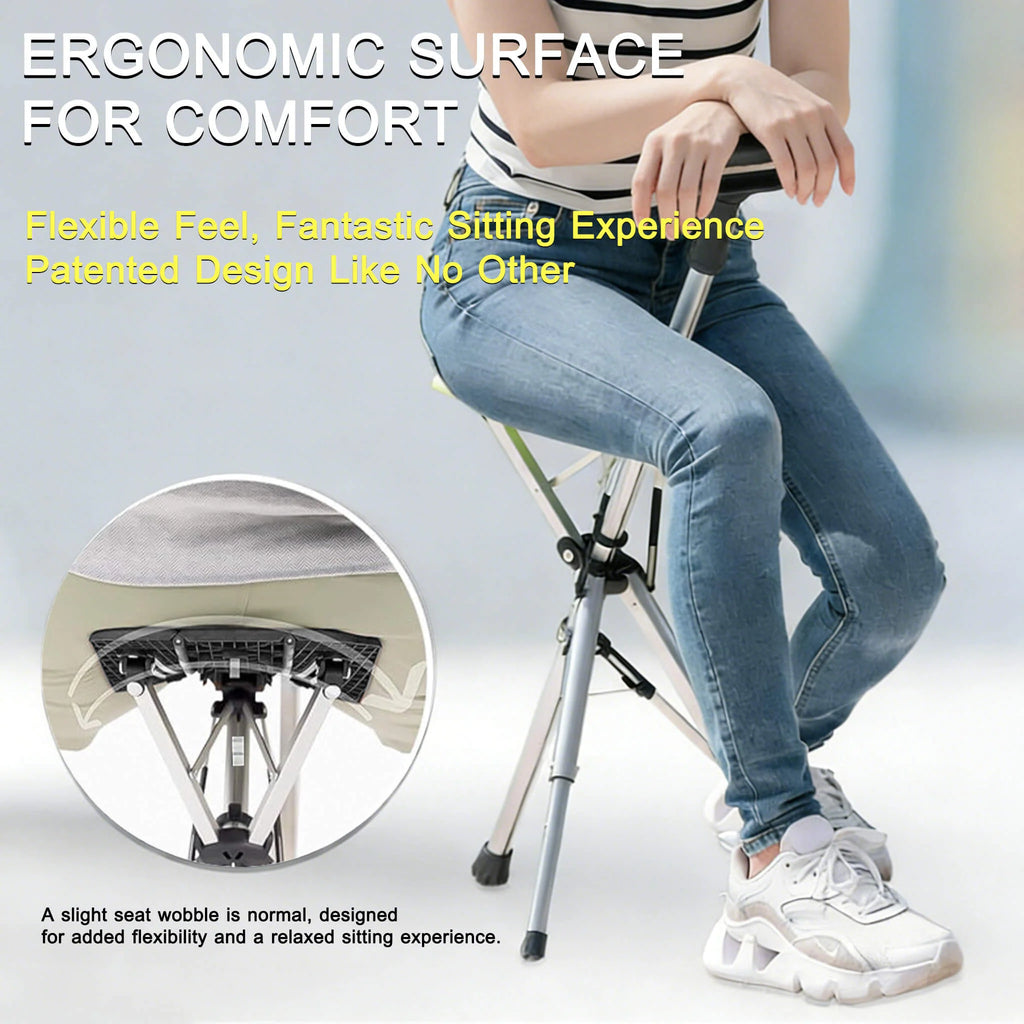 Folding Walking Stick with Seat - 2-in-1 Portable Walking Cane Chair for Seniors & Travel