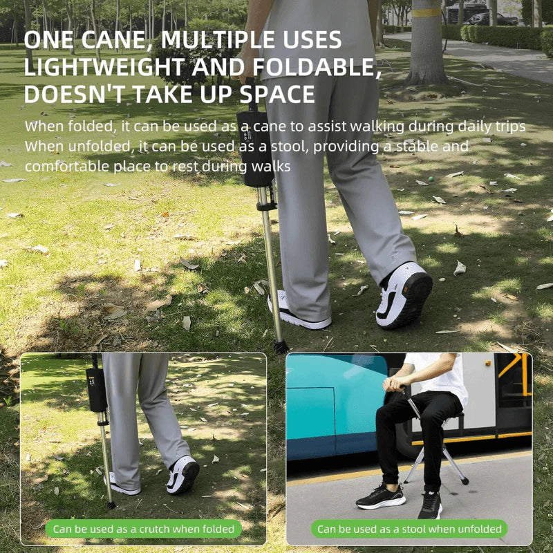 Folding Walking Stick with Seat - 2-in-1 Portable Walking Cane Chair for Seniors & Travel